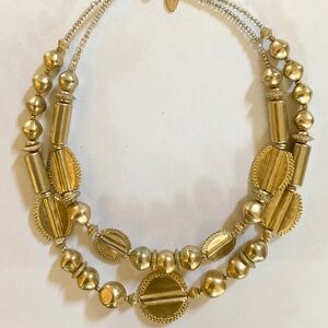 CHICO'S Gold Tone Double Strand Necklace Metal Beads Adjustable from 22”